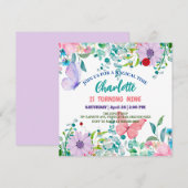 Invitation Cute Ladybug Polka point floral Fleur Nom d'annive (Devant / Derrière)