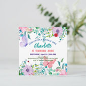 Invitation Cute Ladybug Polka point floral Fleur Nom d'annive (Debout devant)