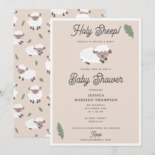 Invitation Cute Lamb Holy Sheep Funny Baby Shower (Devant / Derrière)