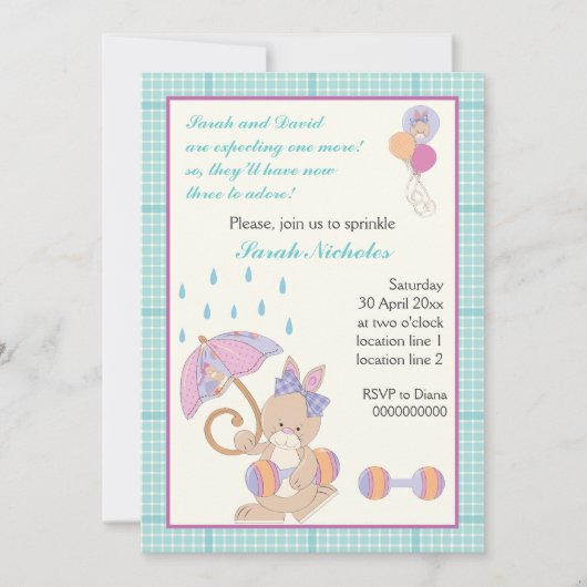 Invitation Cute lapin avec parapluie bébé saupoudrée invitati (Devant)