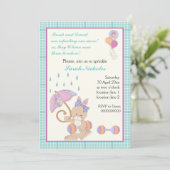 Invitation Cute lapin avec parapluie bébé saupoudrée invitati (Debout devant)