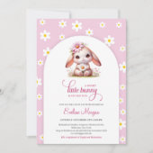 Invitation Cute lapin doux pastel rose pâle marguerite blanch (Devant)