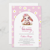 Invitation Cute lapin doux pastel rose pâle marguerite blanch (Devant / Derrière)