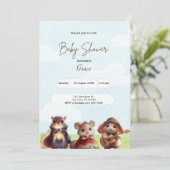 Invitation Cute lapin écureuil Souris Baby shower bleu (Debout devant)
