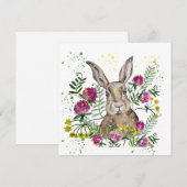Invitation Cute lapin en fleurs d'aquarelle (Devant / Derrière)