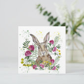 Invitation Cute lapin en fleurs d'aquarelle (Debout devant)