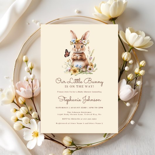 Invitation Cute Lapin Lapin Baby shower Floral Printemps