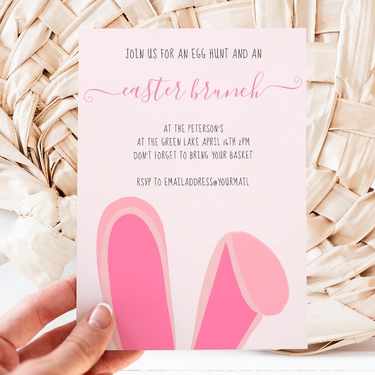 Invitation Cute lapin oreilles lapin rose pâques brunch chass