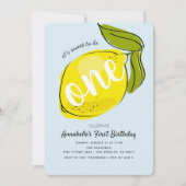 Invitation Cute Lemon 1er anniversaire Baby Blue Party Invita (Devant)