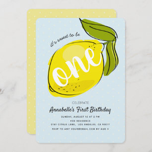 Invitation Cute Lemon 1er anniversaire Baby Blue Party Invita