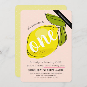 Invitation Cute Lemon Girl Pink Virtual 1er anniversaire