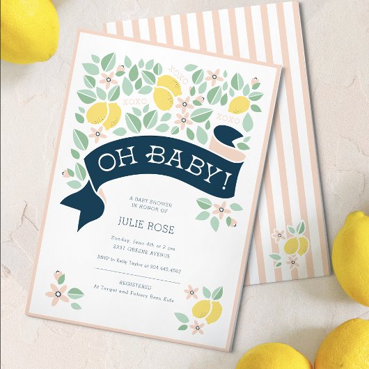 Invitation Cute Lemon Jaune Botanique Baby shower gras