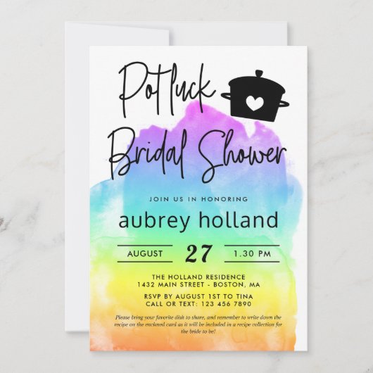 Invitation Cute Lesbian Rainbow Potluck Fête des mariées (Devant)