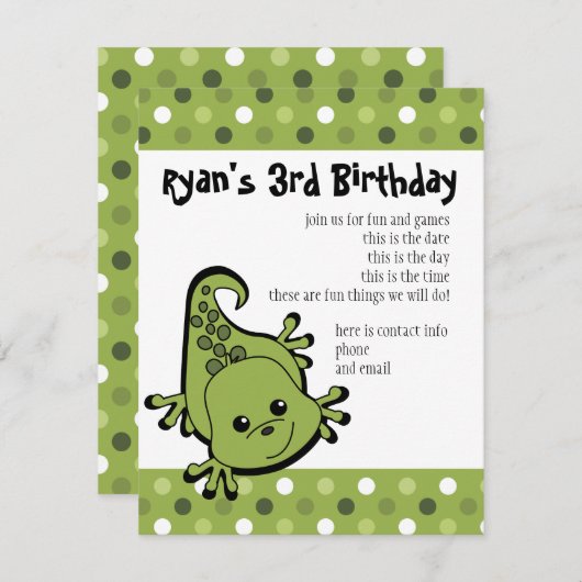Invitation Cute Lil' Lizard (Devant / Derrière)