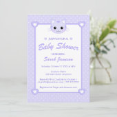 Invitation Cute Lilac Purple Cartoon Chat Kitten Baby shower (Debout devant)