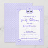 Invitation Cute Lilac Purple Cartoon Chat Kitten Baby shower (Devant / Derrière)
