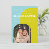 Invitation Cute Lime Bleu clair Retro Photo Couples Douche (Debout devant)