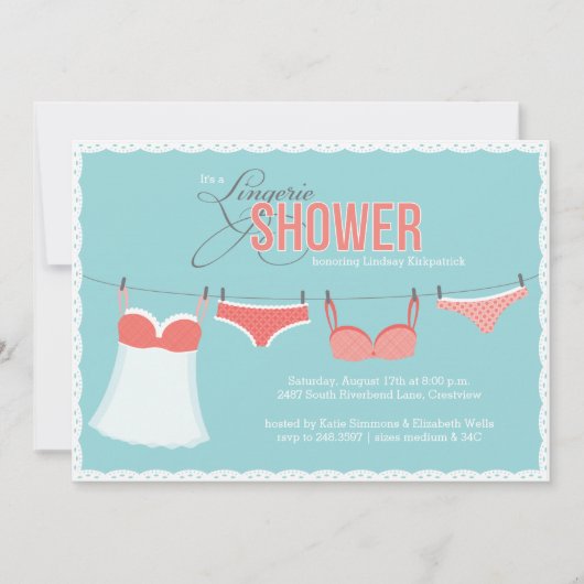 Invitation Cute Lingerie Aqua Rose Coral Douche (Devant)