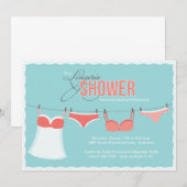 Invitation Cute Lingerie Aqua Rose Coral Douche (Devant / Derrière)