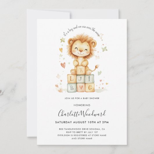 Invitation Cute Lion Cub Baby shower garçon (Devant)