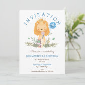Invitation Cute Lion Feuilles de la Couronne Boys 3e fête d'a (Debout devant)