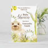 Invitation Cute Lion Tropical Floral Art Baby shower virtuel (Debout devant)