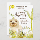 Invitation Cute Lion Tropical Floral Art Baby shower virtuel (Devant / Derrière)