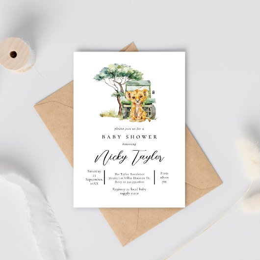 Invitation Cute Lion Woodland Safari Baby shower