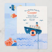 Invitation Cute Little Bateau fête d'anniversaire (Devant / Derrière)