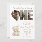 Invitation Cute Little Bear Neutral with Photo 1st Birthday  (Devant)