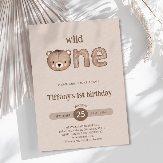 Invitation Cute Little Bear sauvage un 1er anniversaire