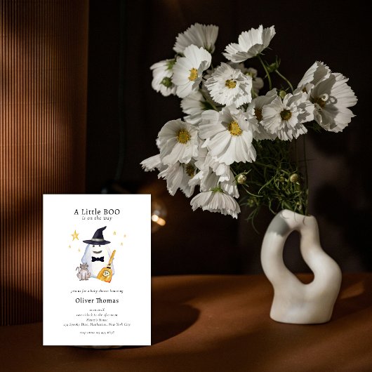 Invitation Cute Little Boo Ghost Hollaween Boy Baby shower