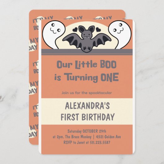 Invitation Cute Little boo Turning one (Devant / Derrière)