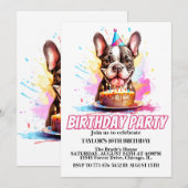 Invitation Cute Little Boston Terrier fête d'anniversaire (Devant / Derrière)