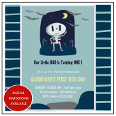 Invitation Cute Little bot Skull Boy Halloween 1er Anniversai