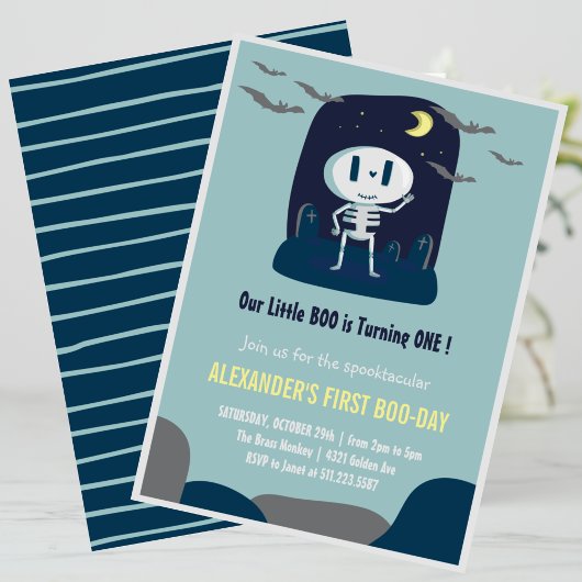 Invitation Cute Little bot Skull Boy Halloween 1er Anniversai