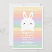 Invitation Cute Little Bunny Rainbow Baby 1er Anniversaire Ph (Devant)