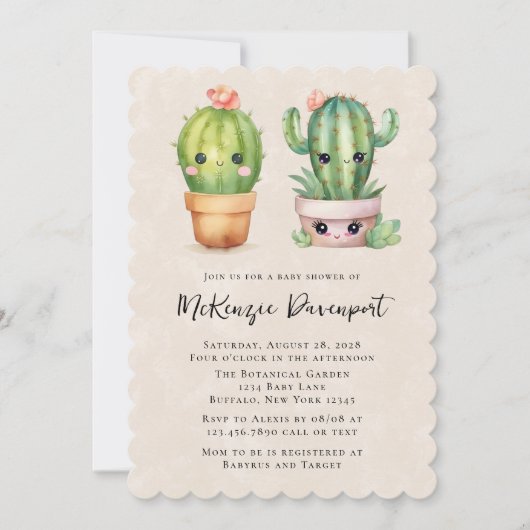 Invitation Cute Little Cactus Baby shower Succulent (Devant)