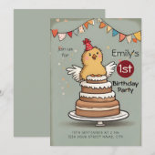 Invitation Cute Little Chicken sur Gâteau 1er anniversaire (Devant / Derrière)