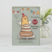 Invitation Cute Little Chicken sur Gâteau 1er anniversaire (Debout devant)