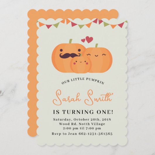 Invitation Cute Little Citrouille 1er Anniversaire Fête Invit (Devant / Derrière)