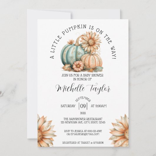 Invitation Cute Little Citrouille Automne Automne Automne Aut (Devant)