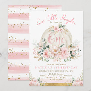 Invitation Cute Little Citrouille Blush Pink Gold 1er anniver