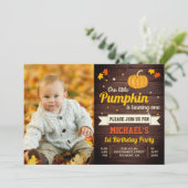 Invitation Cute Little Citrouille Photo 1er Anniversaire Invi (Debout devant)