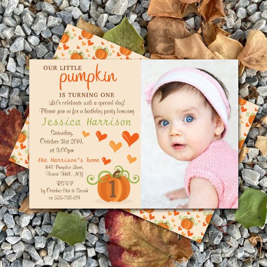 Invitation Cute Little Citrouille Photo 1er Anniversaire Invi