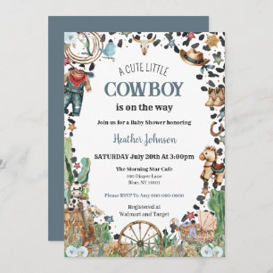 Invitation Cute Little Cowboy Western Watercolor Baby shower