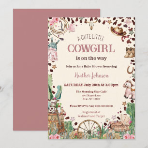Invitation Cute Little Cowgirl Western Aquarelle Baby shower