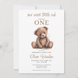 Invitation Cute Little Cub Aquarelle Teddy Bear 1er anniversa