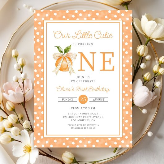Invitation Cute Little Cutie Orange Citrus 1er anniversaire