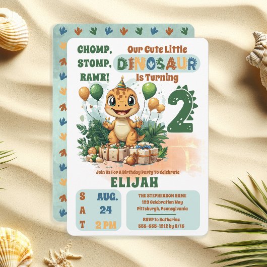 Invitation Cute Little Dinosaur Boy 2e fête d'anniversaire